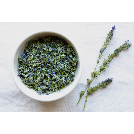 Photo of Hyssop O in bowl and on cloth for display
